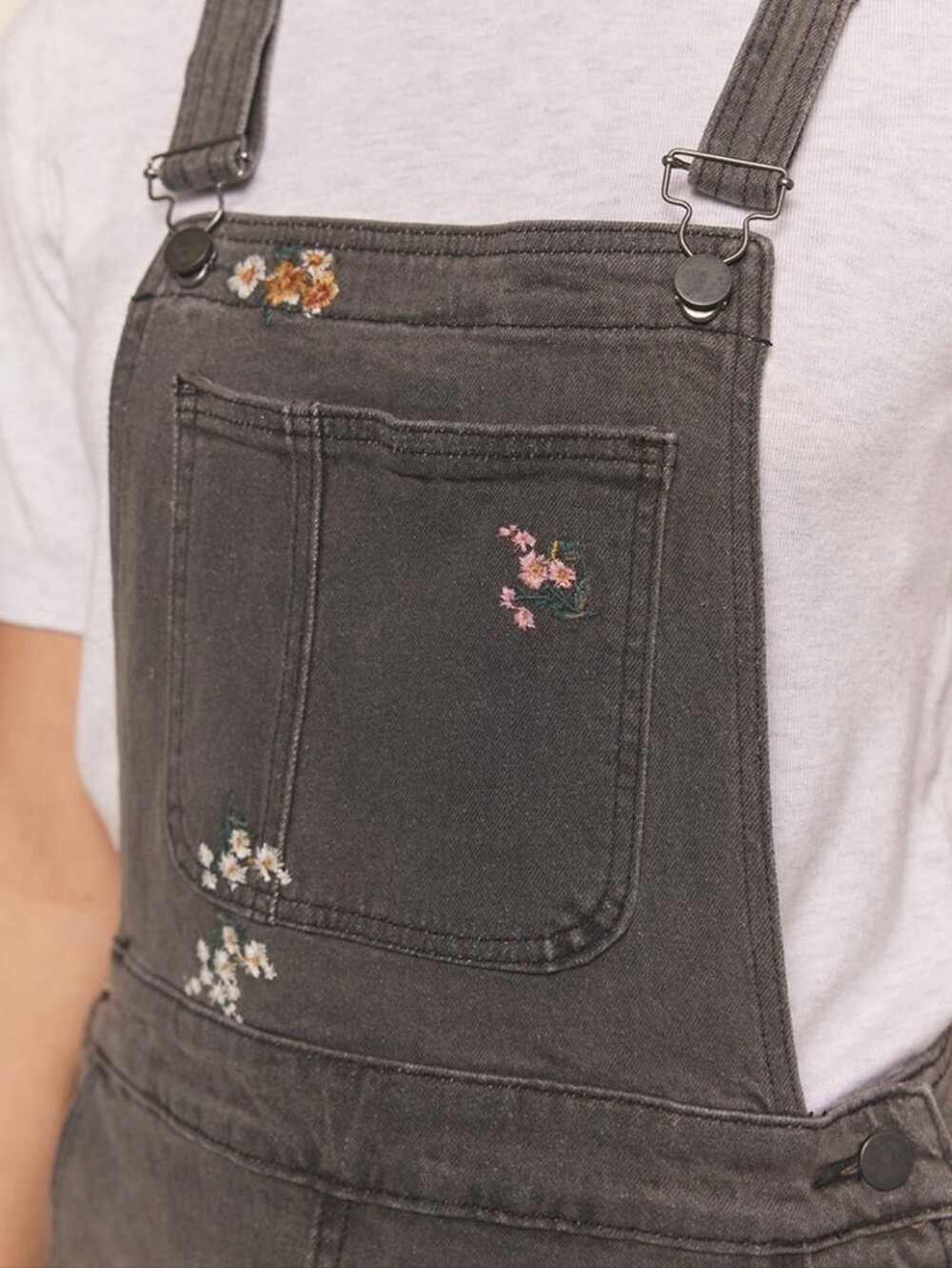 Charcoal Embroidered Denim Overall Skirt - Picture 2 of 14